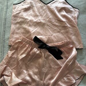 Elegant Pink Satin Sleepwear Set